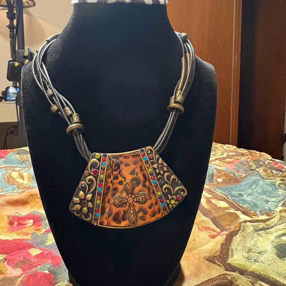 Artisan Leopard Print Necklace with Multicolor Accents